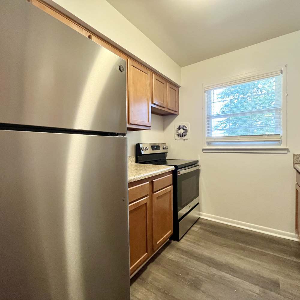 Another kitchen with stainless-steel appliances at Great Bridge Apartments in Chesapeake, Virginia