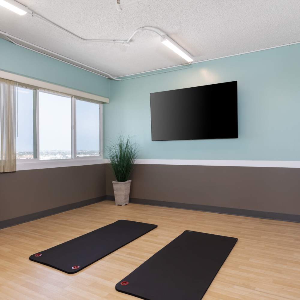 Yoga studio at Golden West Tower Apartments in Torrance, California
