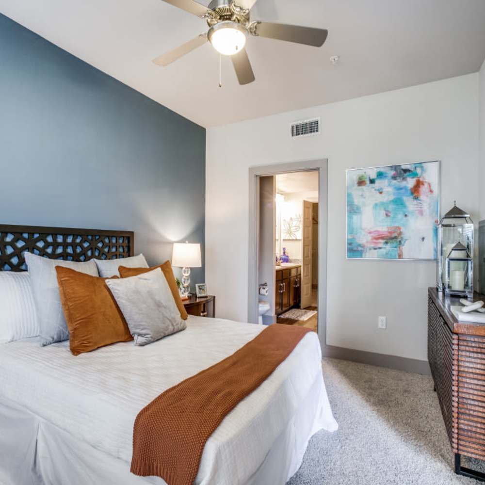 furnished model bedroom at Silverstream in Katy, Texas
