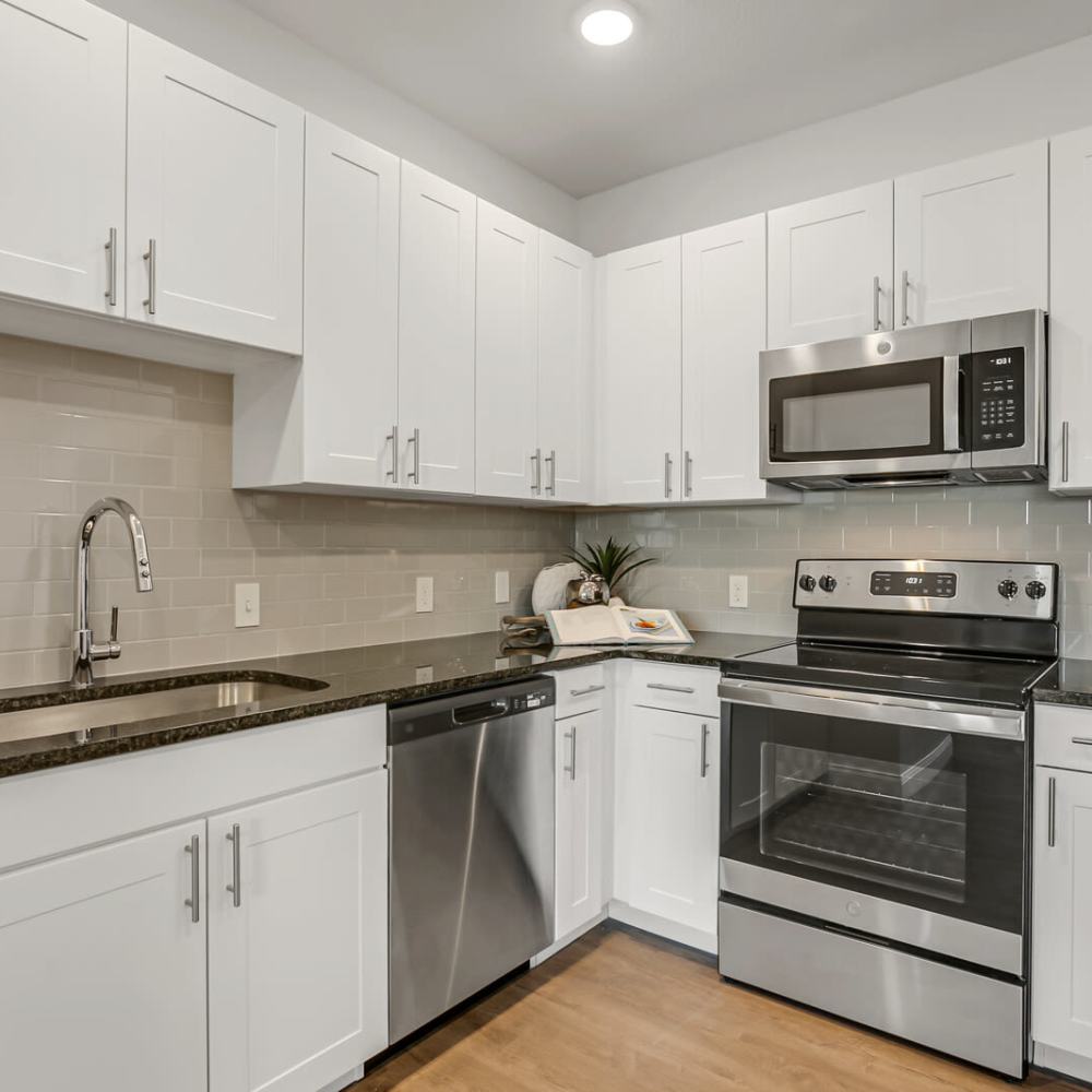Stainless-steel appliances at Grand Oak Apartments in Largo, Florida