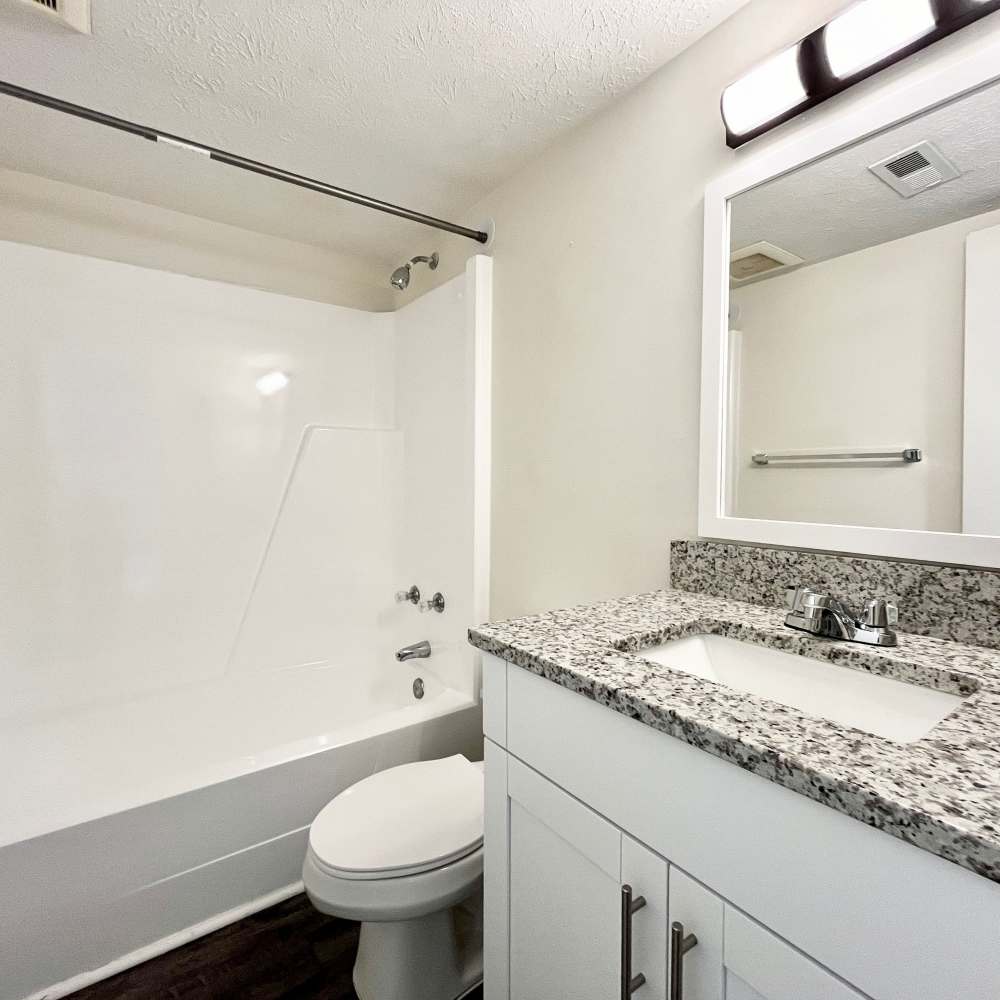 Bathroom with good lighting at Collinwood Apartments in Newport News, Virginia