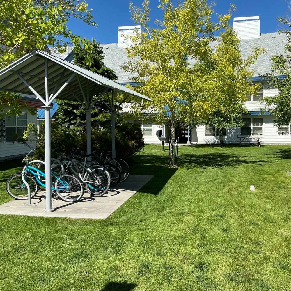 Bi-cycle rack of community  at Baxter Apartments in Bozeman, Montana