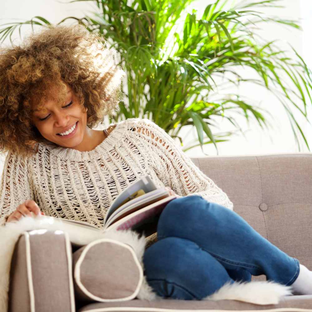 Resident reading book at Lake House in Los Angeles, California