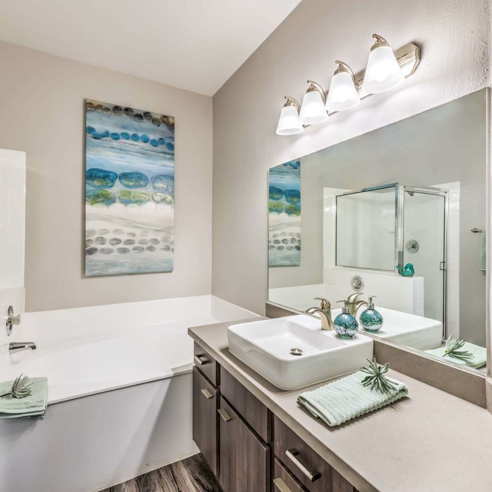 Bathroom with great lighting at Parkway Townhomes in Henderson, Nevada