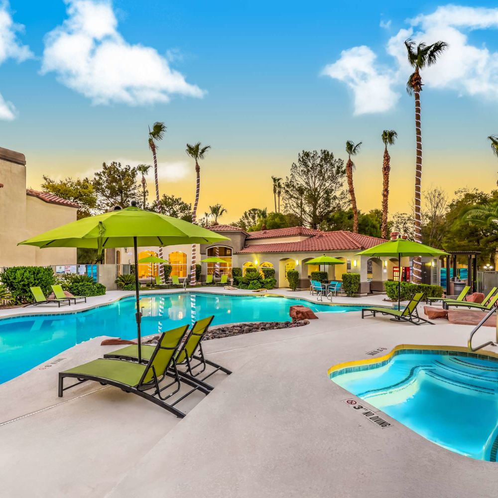 Lounge poolside at Parkway Townhomes in Henderson, Nevada