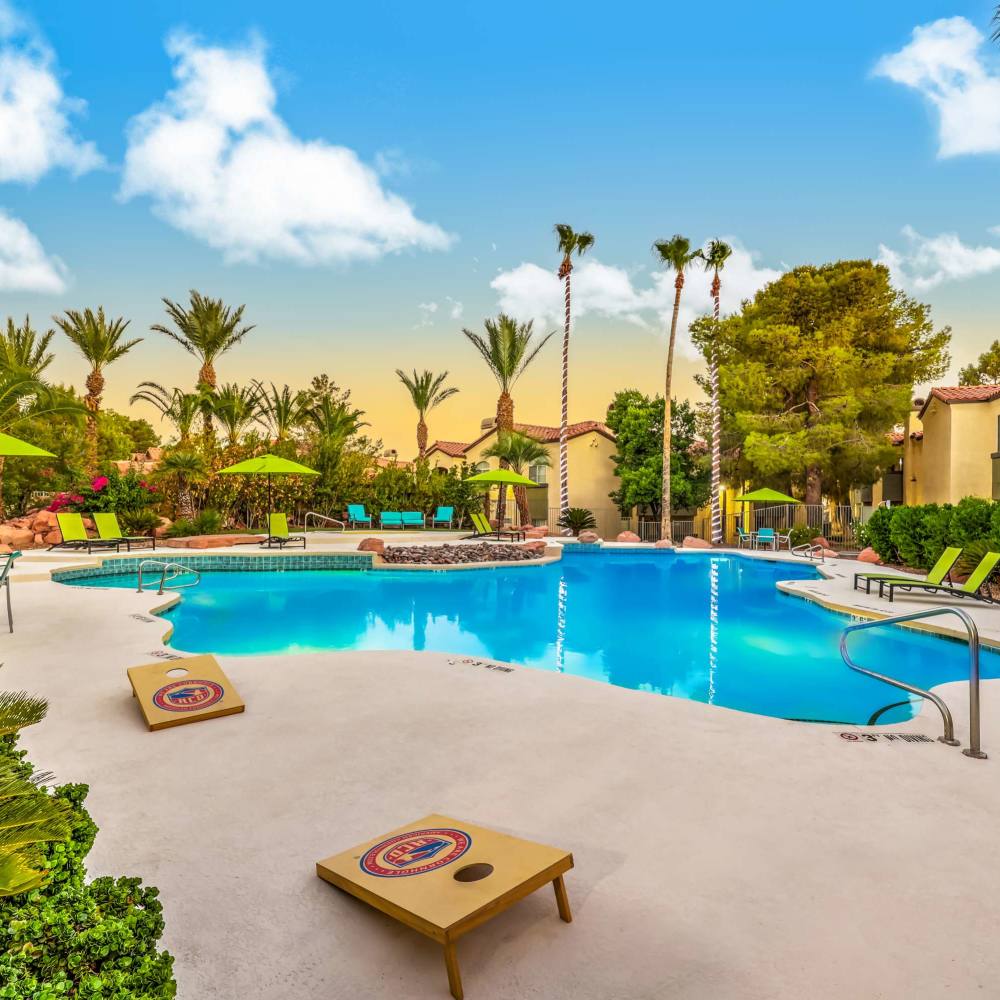 Large swimming pool at Parkway Townhomes in Henderson, Nevada