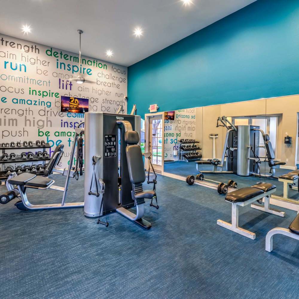 Fitness center with free-weights at Parkway Townhomes in Henderson, Nevada