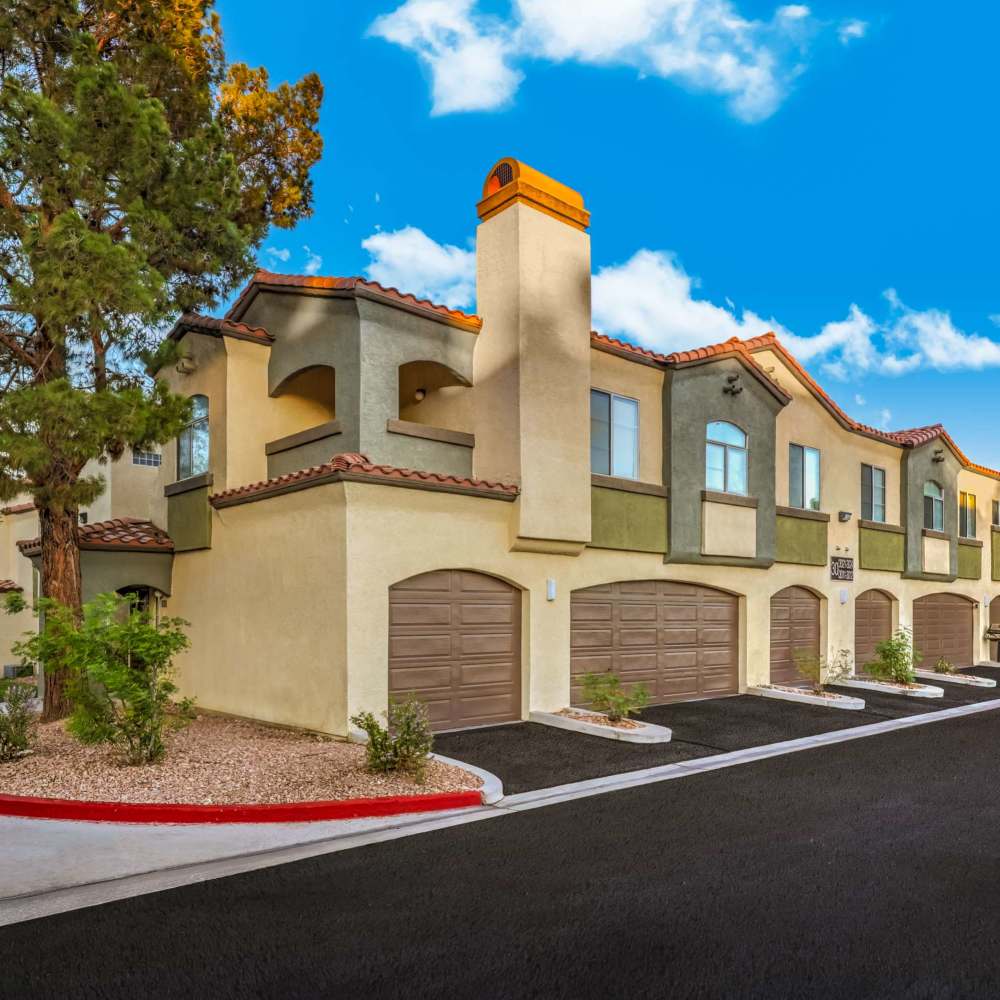 Townhomes with garages at Parkway Townhomes in Henderson, Nevada