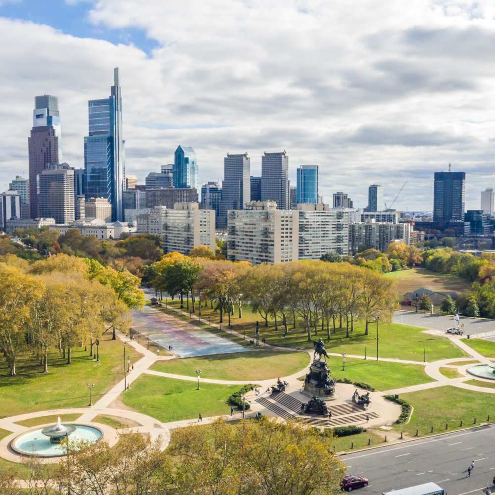 View of downtown philly park at Guild House East in Philadelphia, Pennsylvania
