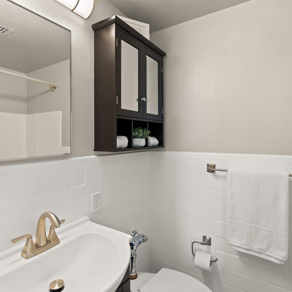 Beautiful bathroom with mirror at Ryan Tower San Mateo, California