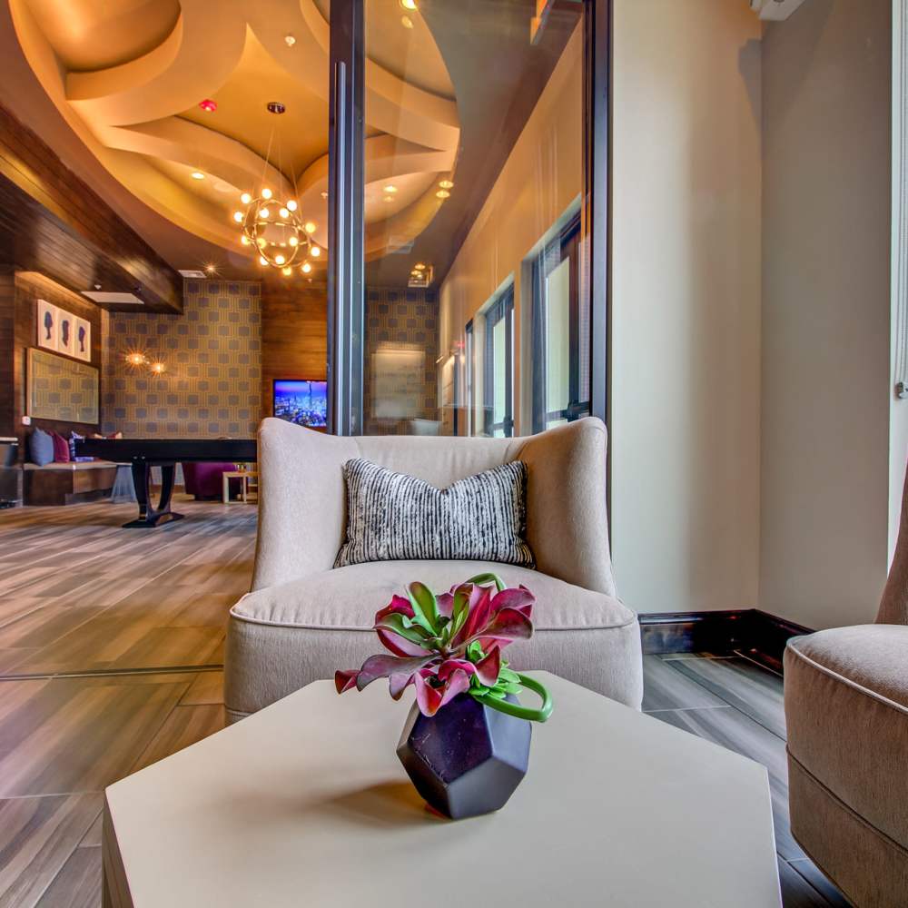 Lounge chairs in the clubhouse at Keller Springs Crossing in Carrollton, Texas