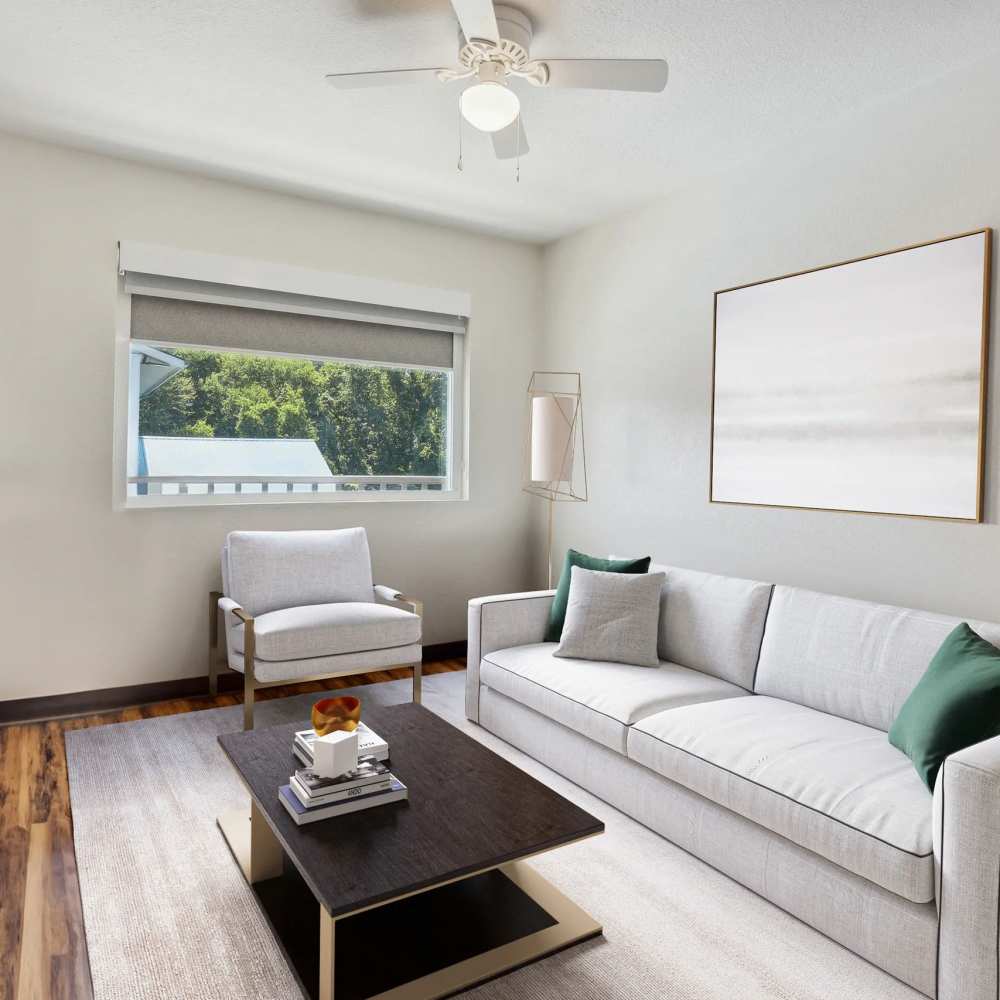 Bright window in an apartment living room at Atrium Flats in Nashville, Tennessee