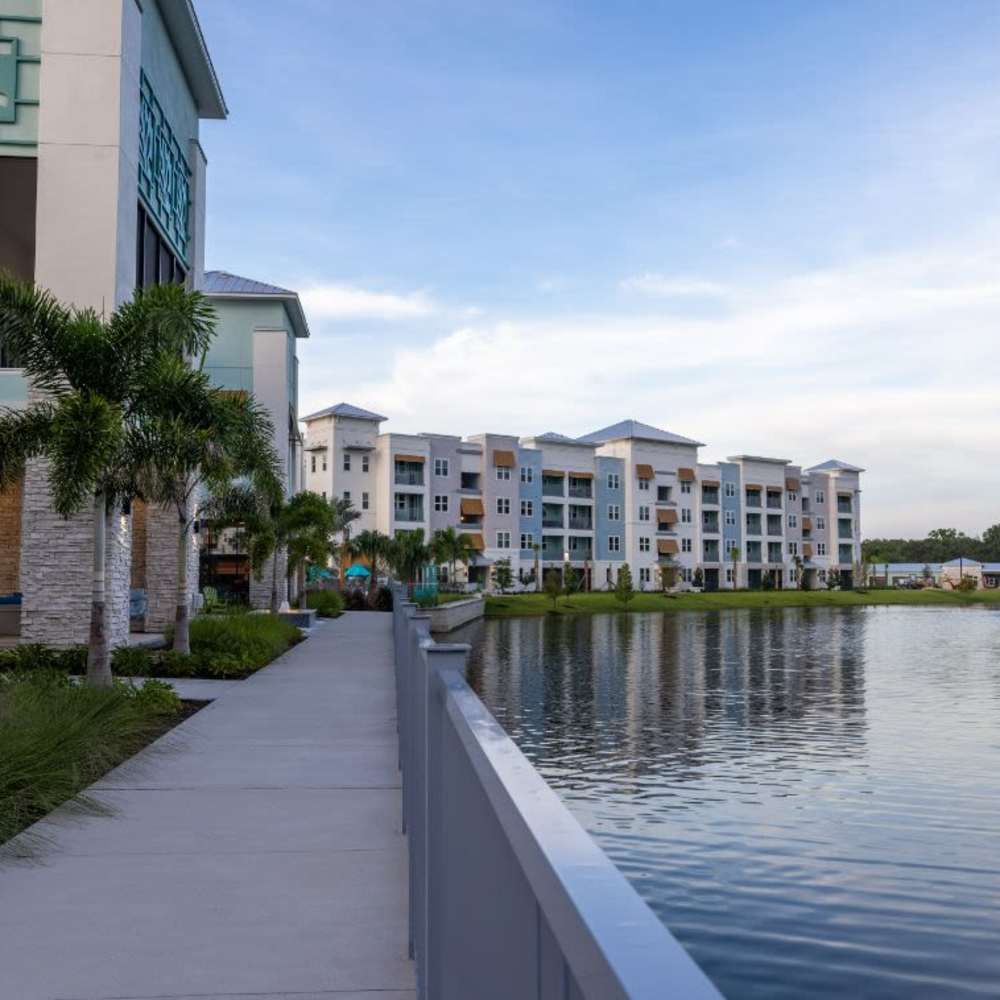 The pond in front of Mallory Square at Lake Nona in Orlando, Florida