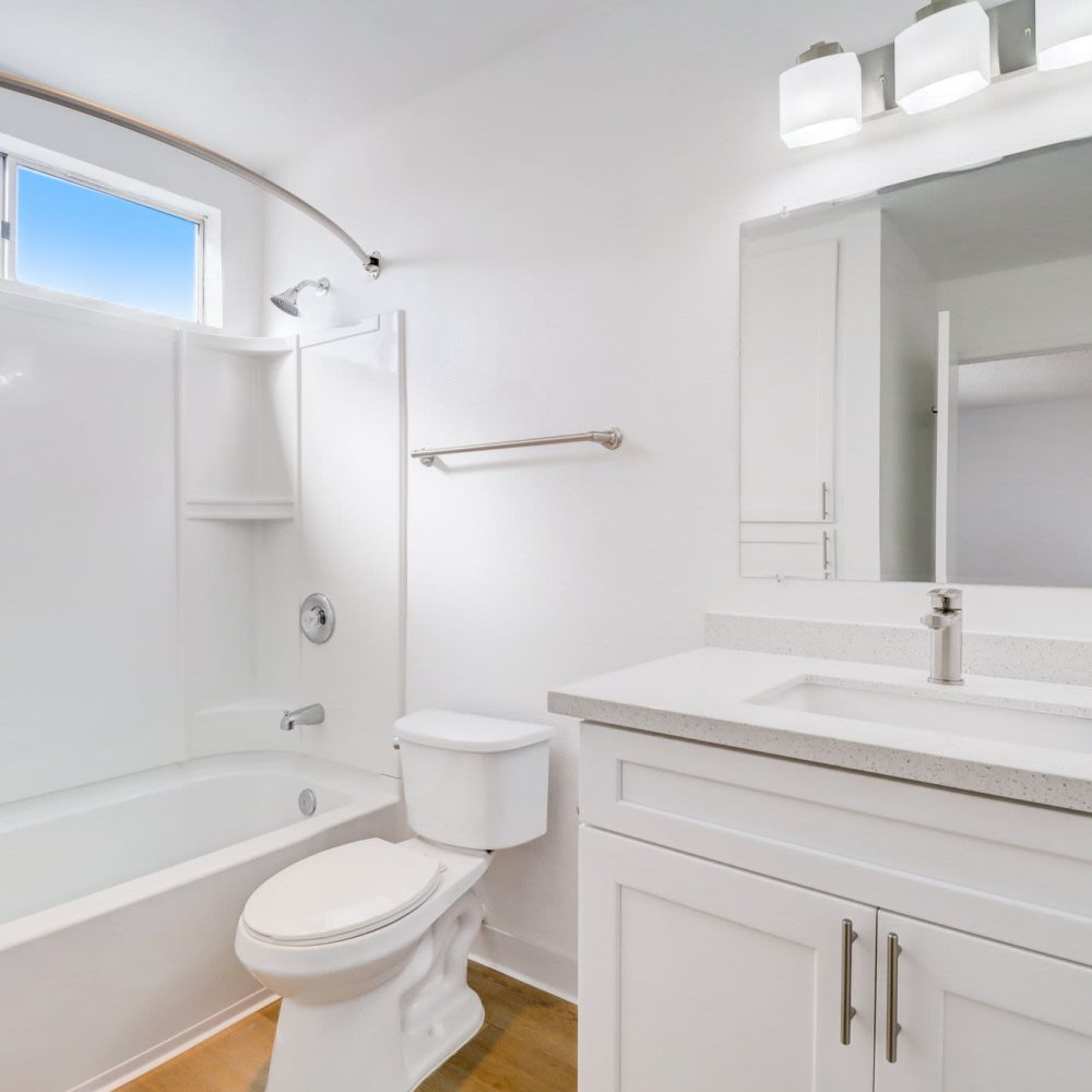 Well-lit bathrooms at Terre at Trails in Ramona, California