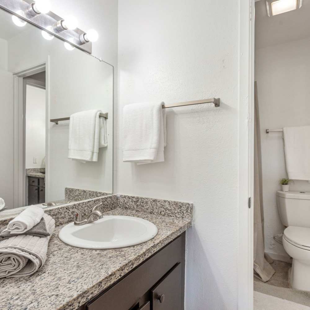 Bathroom with updated cabinets at Huntington Village And Cambridge Crossing in Houston, Texas