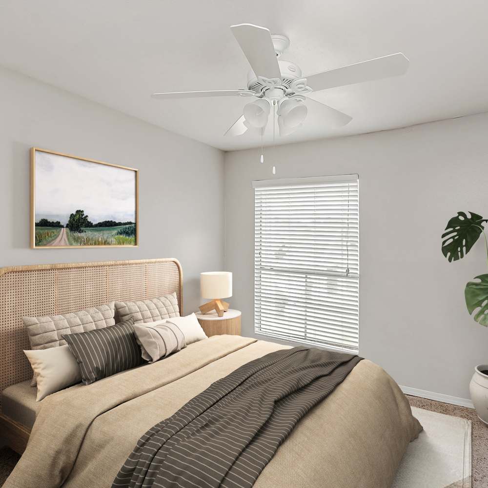 Bedroom with large windows at Huntington Village And Cambridge Crossing in Houston, Texas