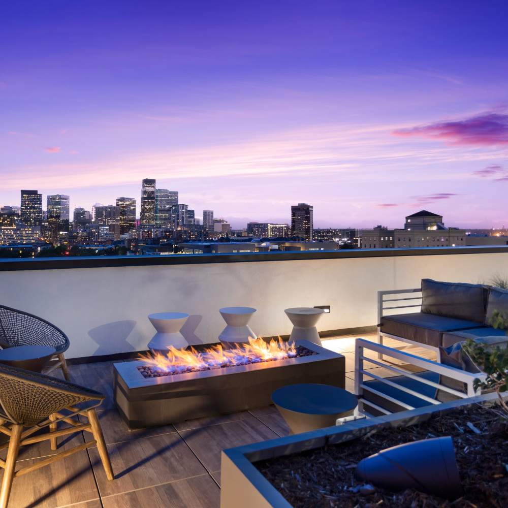 A Roof Deck View of Fireplace and Downtown Denver Jackson Square Properties in San Francisco, California property kitchen.