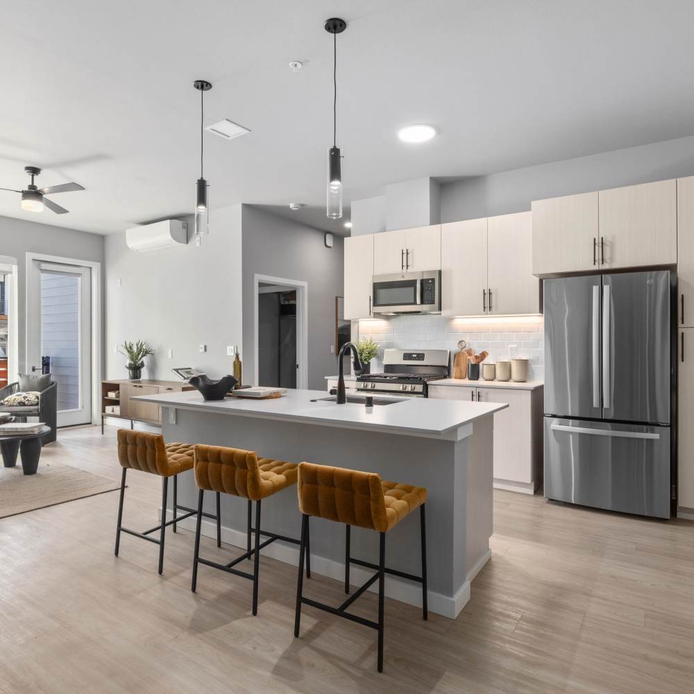 Spacious Kitchen with Island and Living Room of Jackson Square Properties in San Francisco, California