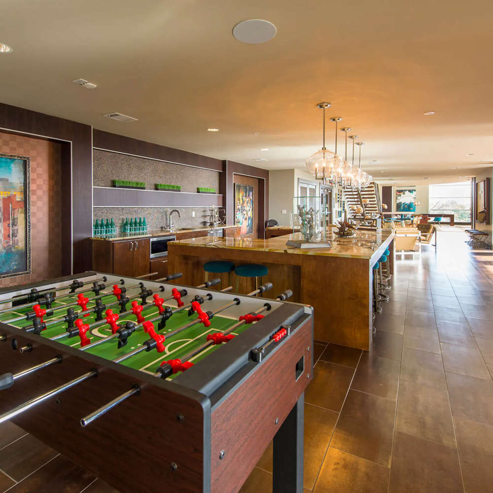 Clubhouse with foosball at Revl Heights in Houston, Texas