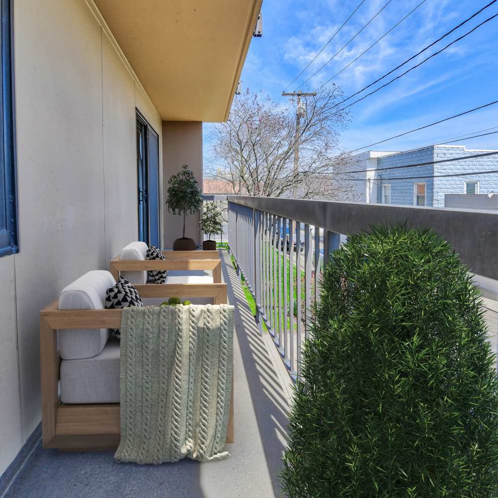Private balcony with furniture at Citizen's Plaza in New Kensington, Pennsylvania