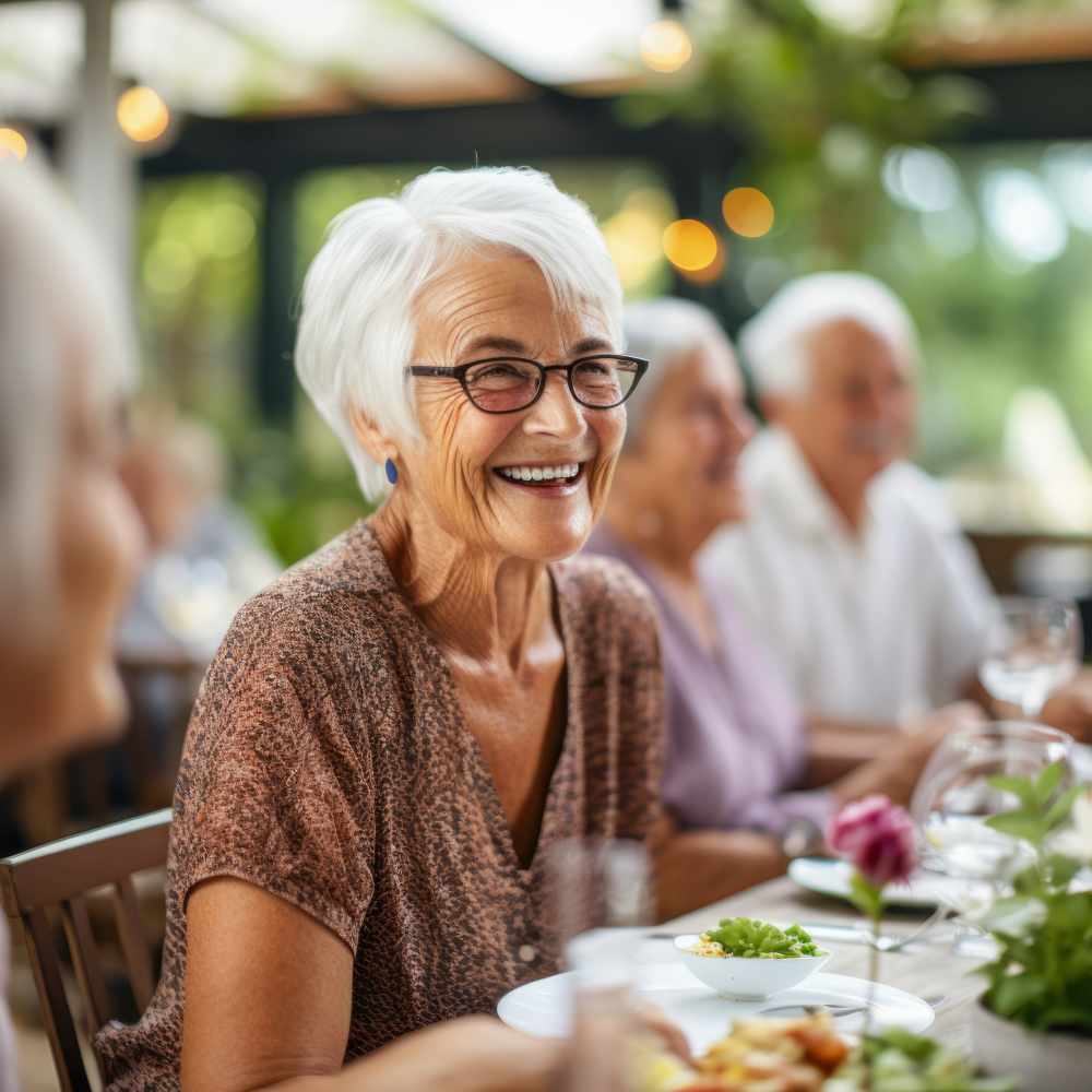 Residents having dinner outside at Canvas Valley Forge in King Of Prussia, Pennsylvania