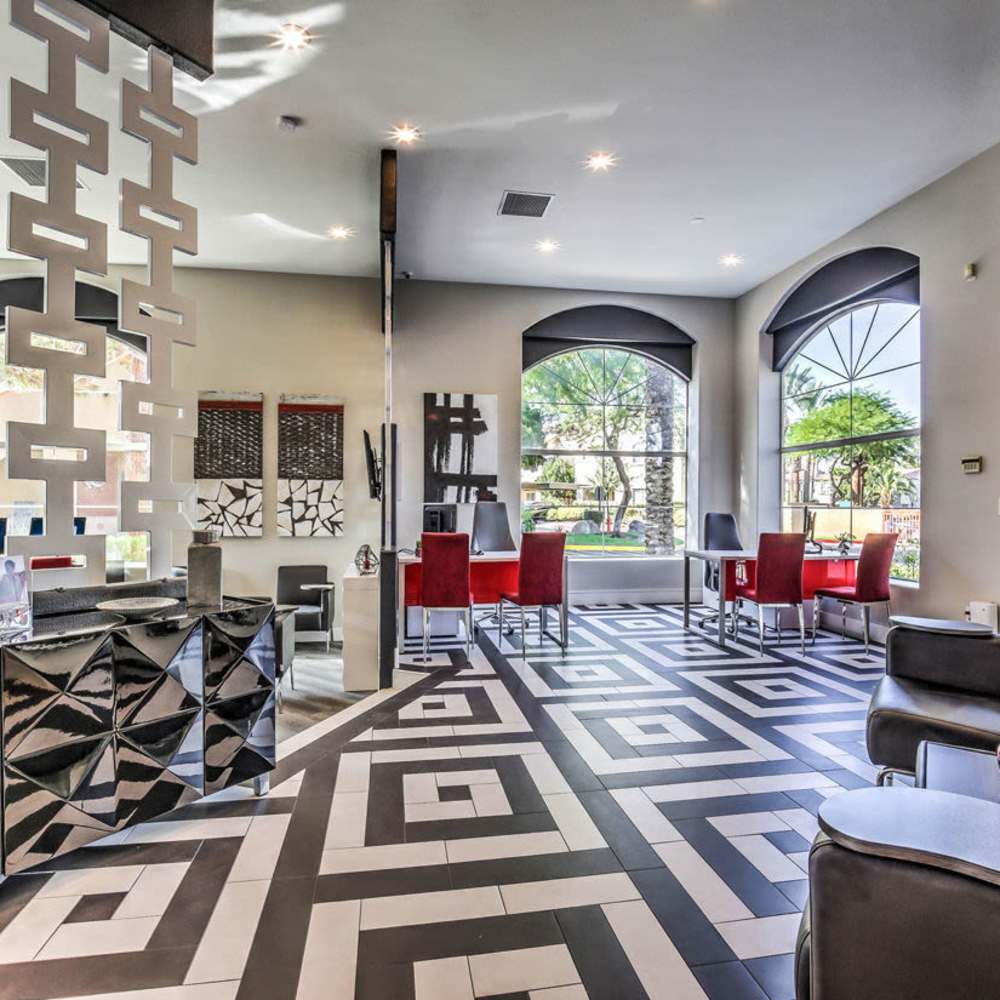 Clubhouse with plenty of community seating at Calypso Apartments in Las Vegas, Nevada