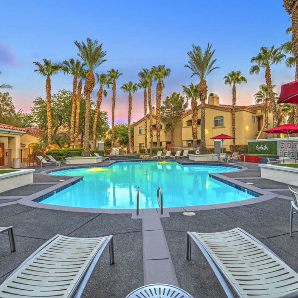 Pool side lounge chairs at Calypso Apartments in Las Vegas, Nevada