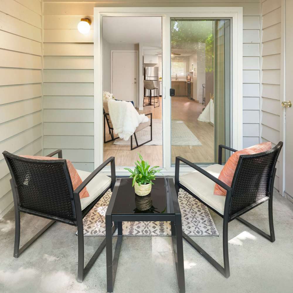 Private patios at Cascadia at Fairwood Landing in Renton, Washington