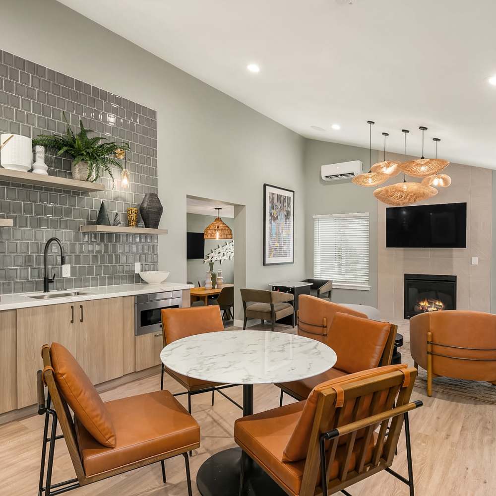 Lobby with communal seating Cascadia at Fairwood Landing in Renton, Washington