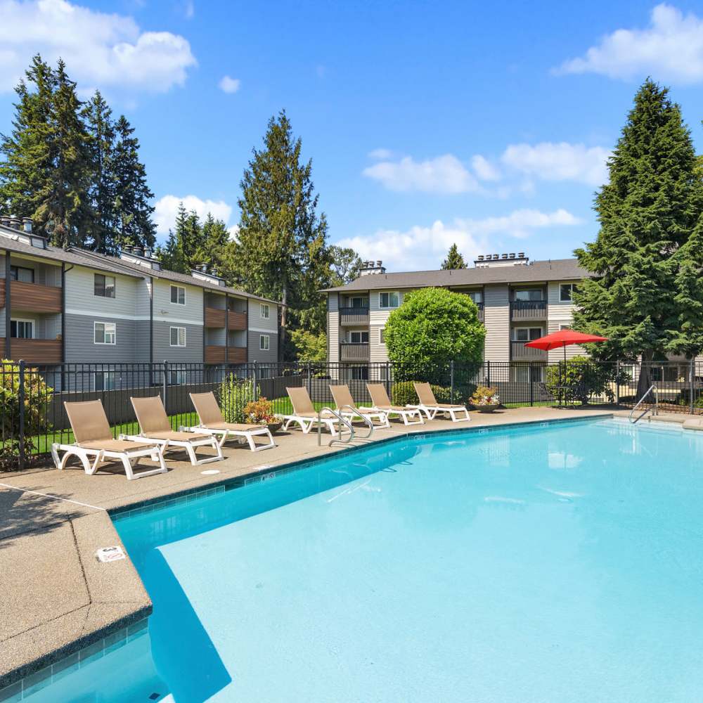 View of the swimming pool at Cascadia at Fairwood Landing in Renton, Washington