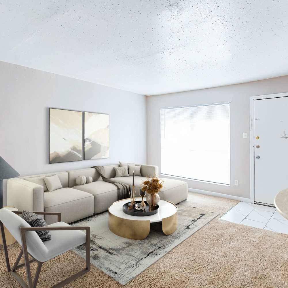 Living space with large windows at The Sanctuary At 9430 in Houston, Texas