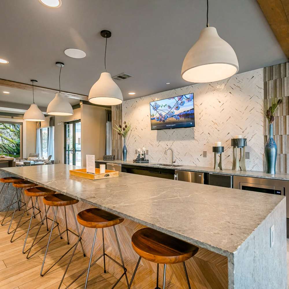 Community kitchen at Los Altos Trinity Green in Dallas, Texas