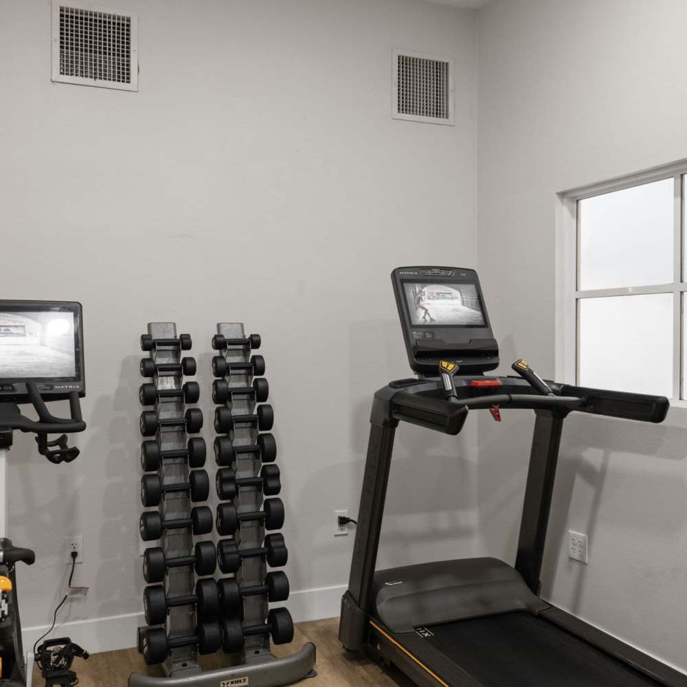 Fitness center at One55 Lofts in San Rafael, California