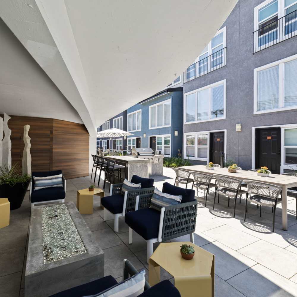 Exterior covered seating at One55 Lofts in San Rafael, California