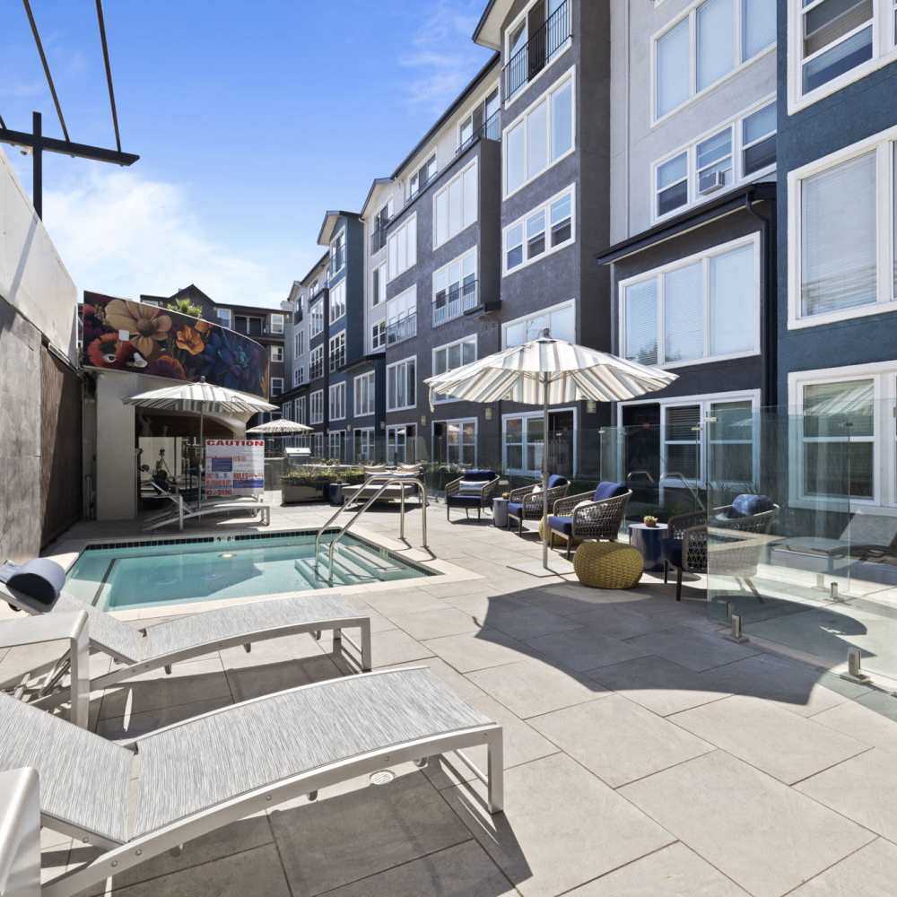 Poolside seating One55 Lofts in San Rafael, California