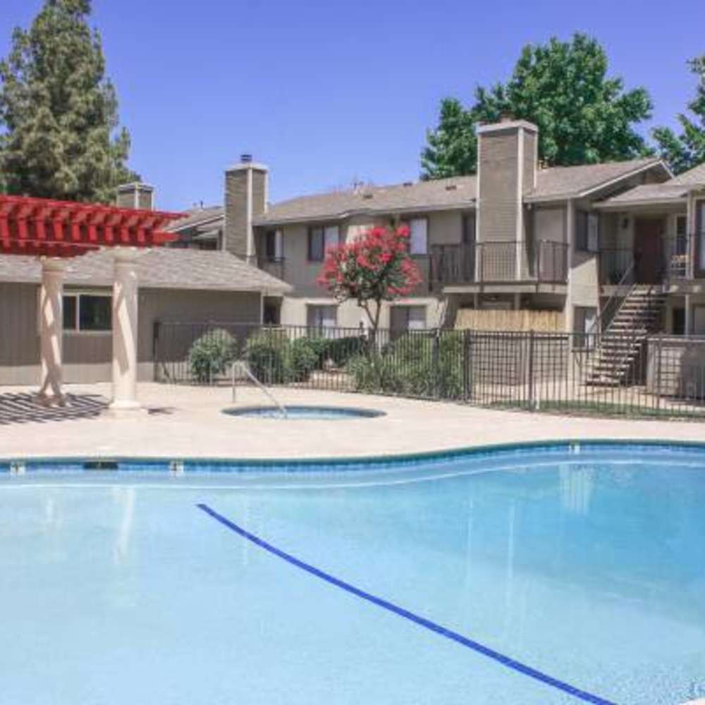 High-end swimming pool at The Landing at Fancher Creek in Fresno, California, 