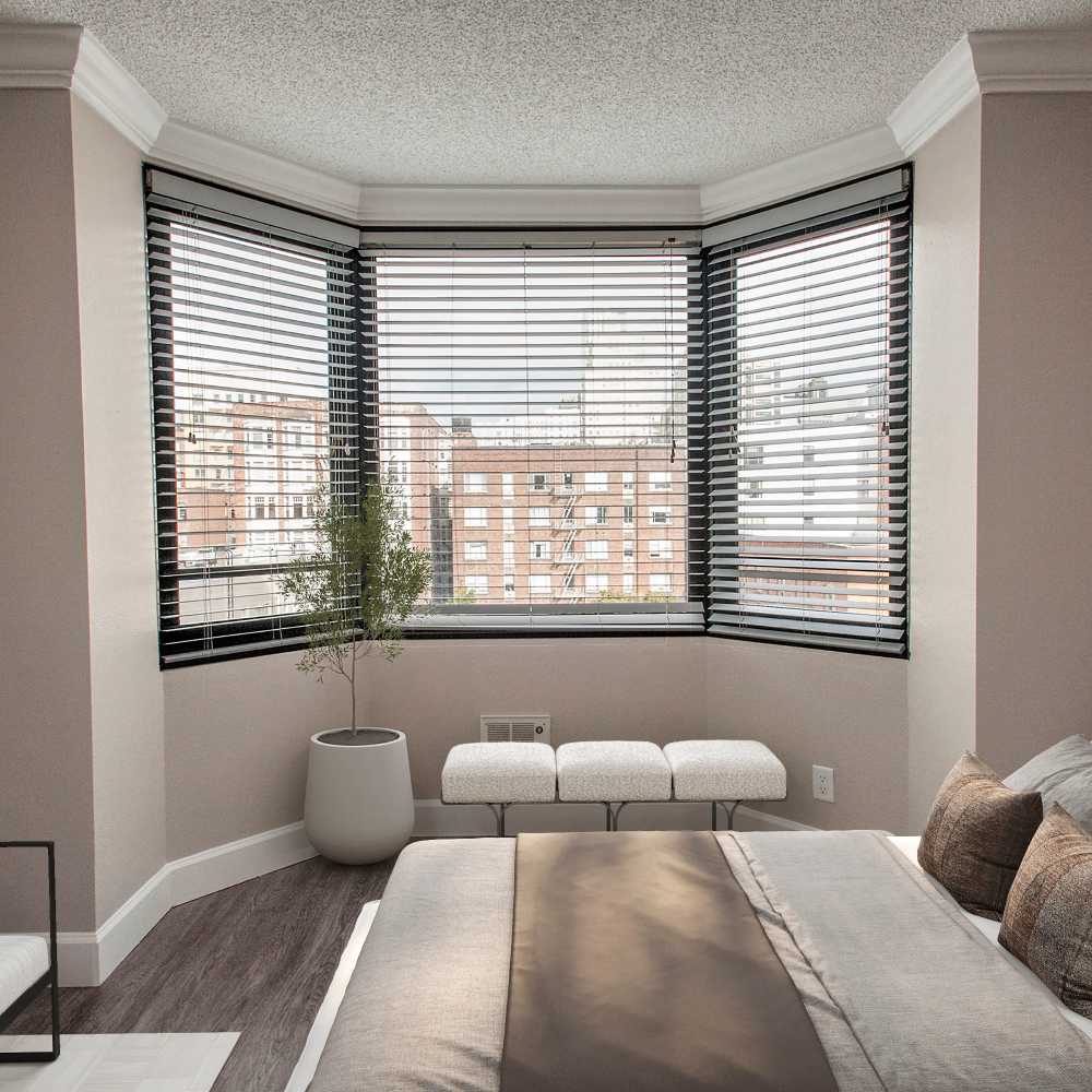 Bedroom area with city view  at Tower 737 Condominium Rentals in San Francisco, California