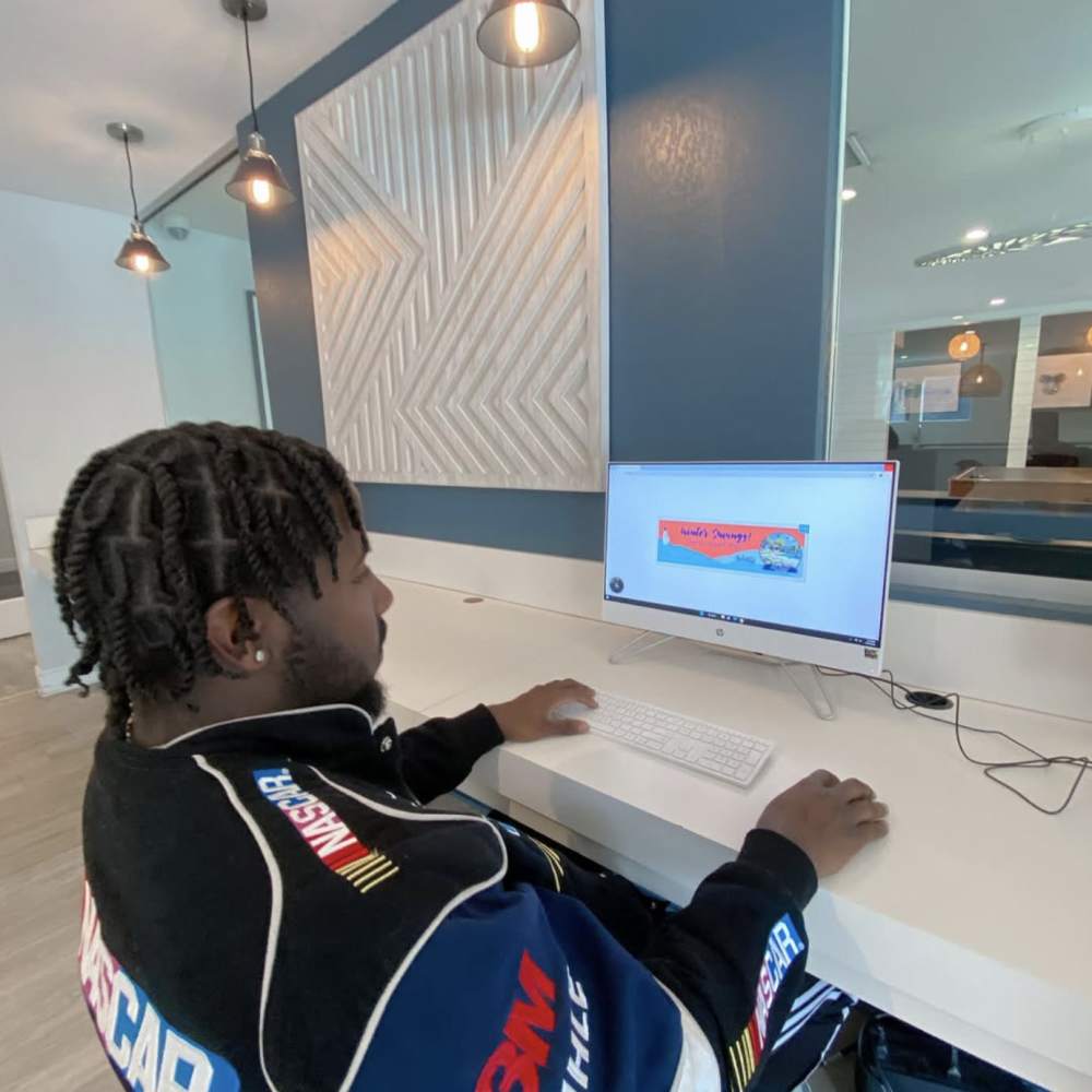 Student in the computer room at The Quarters Gainesville in Gainesville, Florida