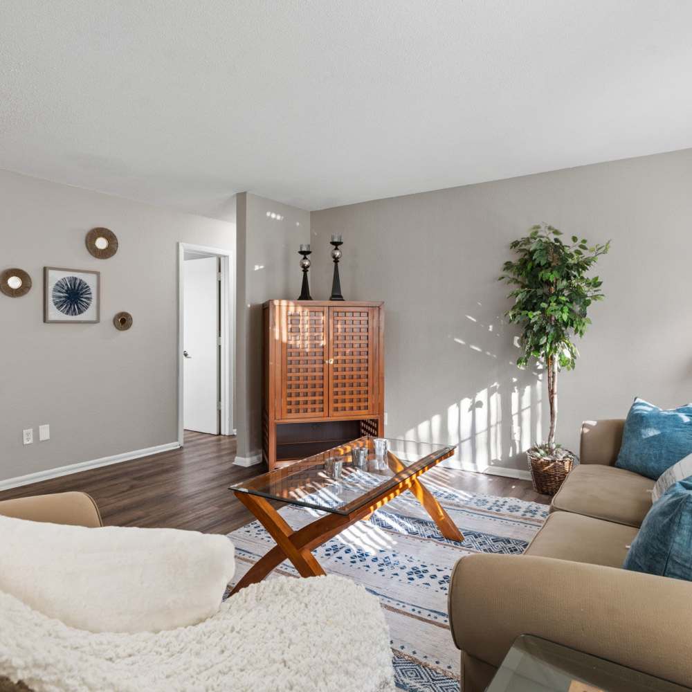 Living room with sofa and coffee table at Granite Ridge in Brooklyn Park, Minnesota