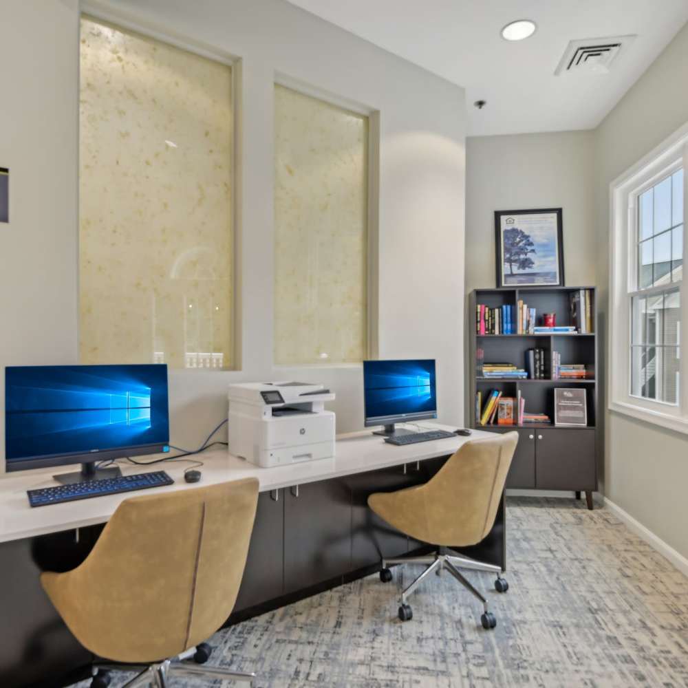 Business center with computers & printers at The Elms at Oakton in Fairfax,Virginia