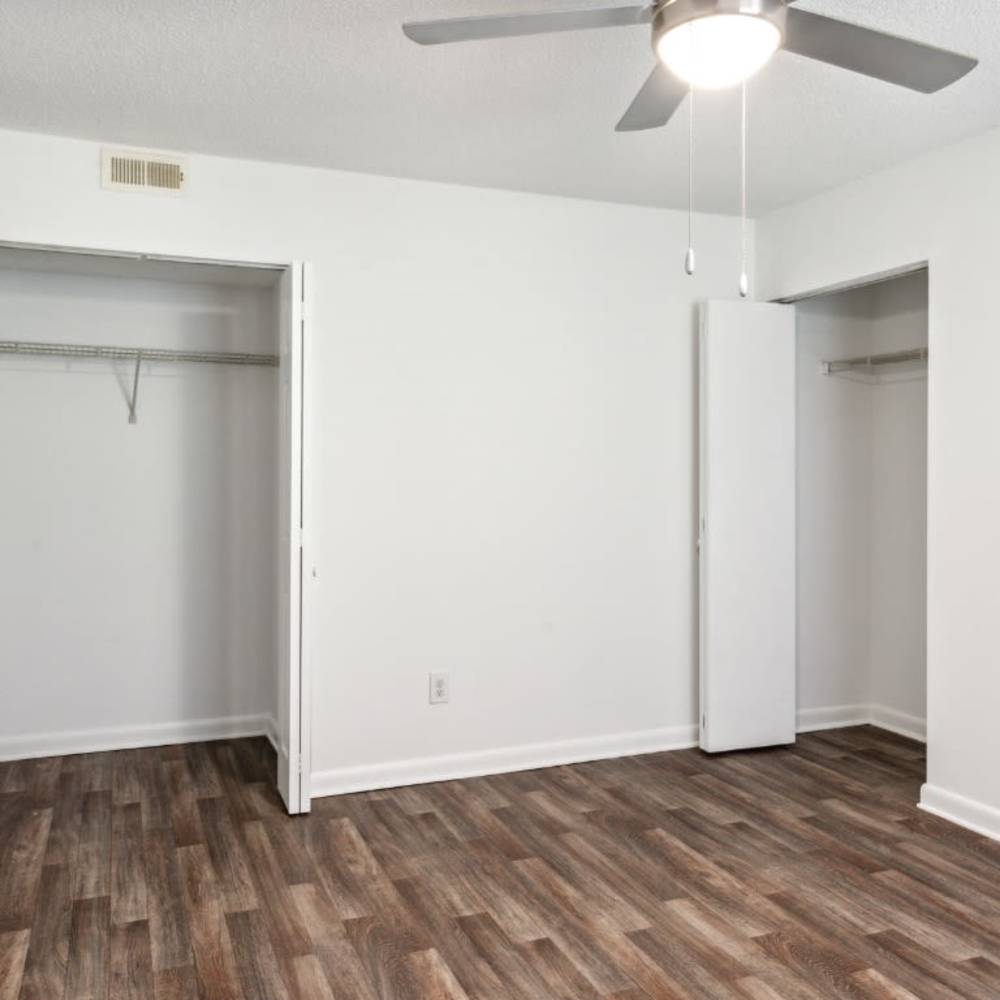 Ample closet space in a bedroom at The Grove At Hickory Valley in Chattanooga, Tennessee