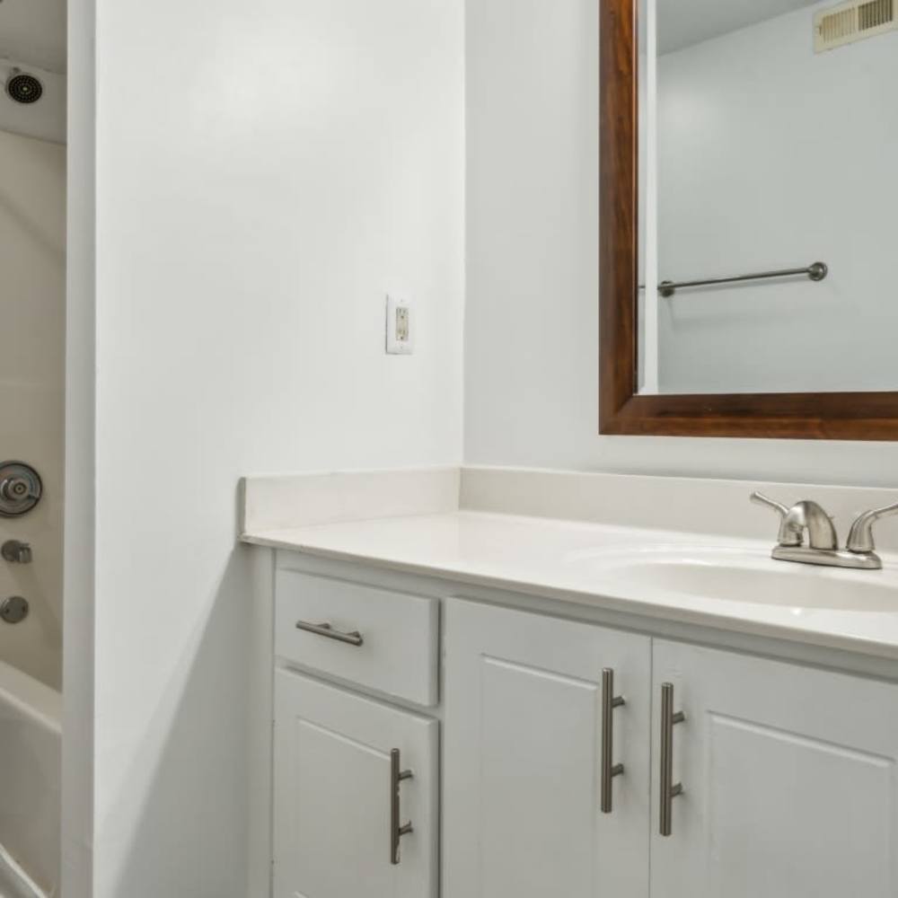 Apartment bathroom at The Grove At Hickory Valley in Chattanooga, Tennessee
