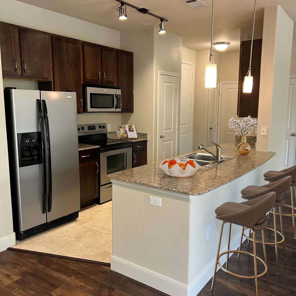 Modern kitchen and appliances at Instrata Upper Kirby in Houston, Texas