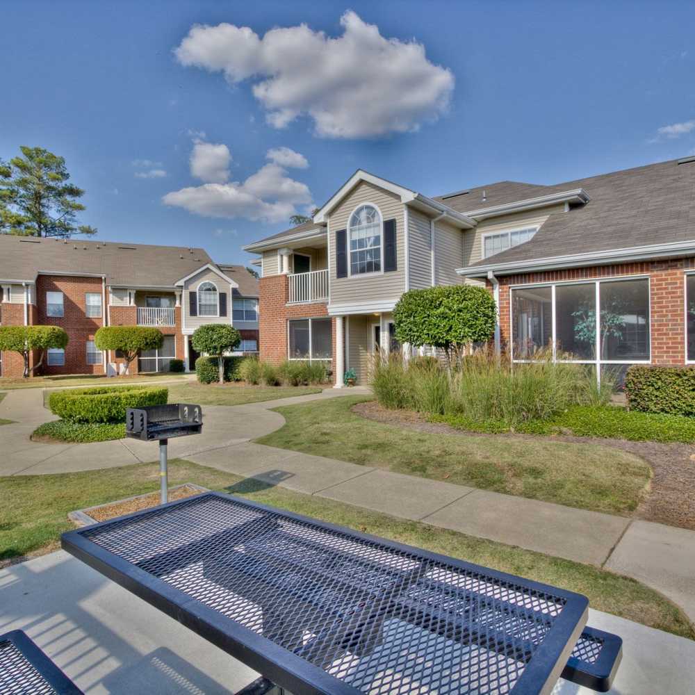 Outdoor seating area at Arbors at the Reservoir in Ridgeland, Mississippi, 