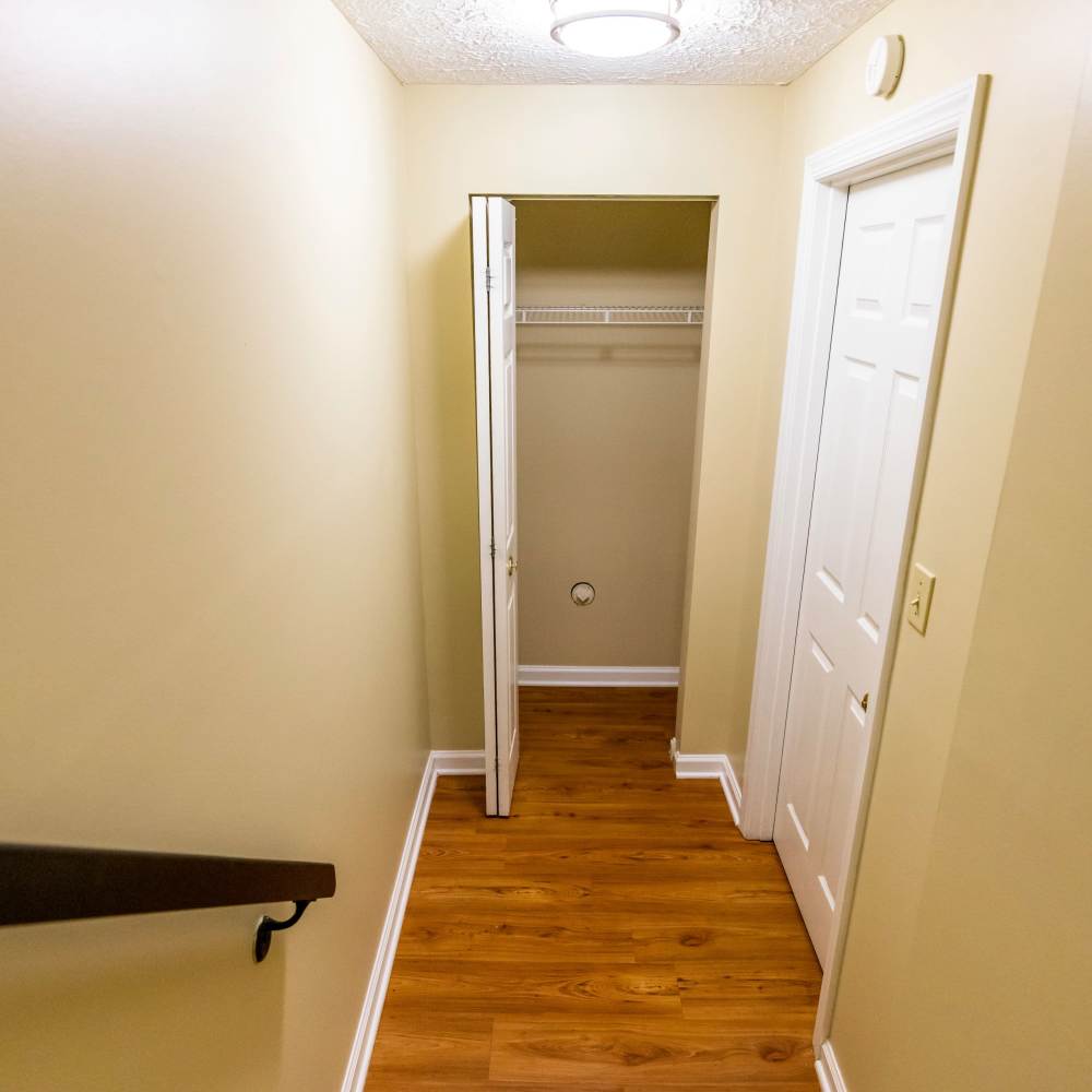 Stairs leading to the closet area at Hawthorne Estates, Oakdale, Pennsylvania