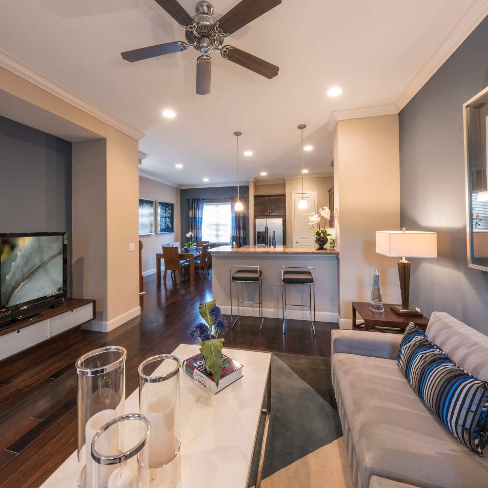 Modern living room at Grand Reserve in Dallas, Texas