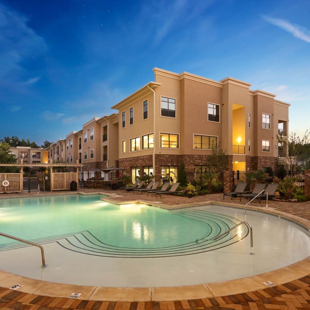 Modern pool at Terraces at Suwanee Gateway in Suwanee, Georgia