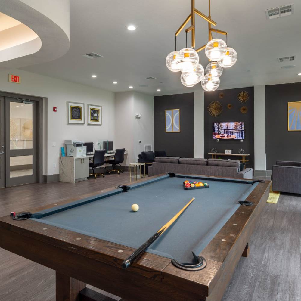 pool table in resident lounge Instrata Upper Kirby in Houston, Texas