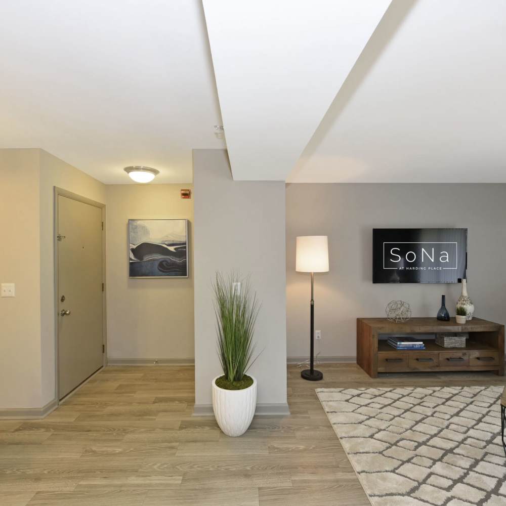 Apartment living room at Sona at Harding in Nashville, Tennessee