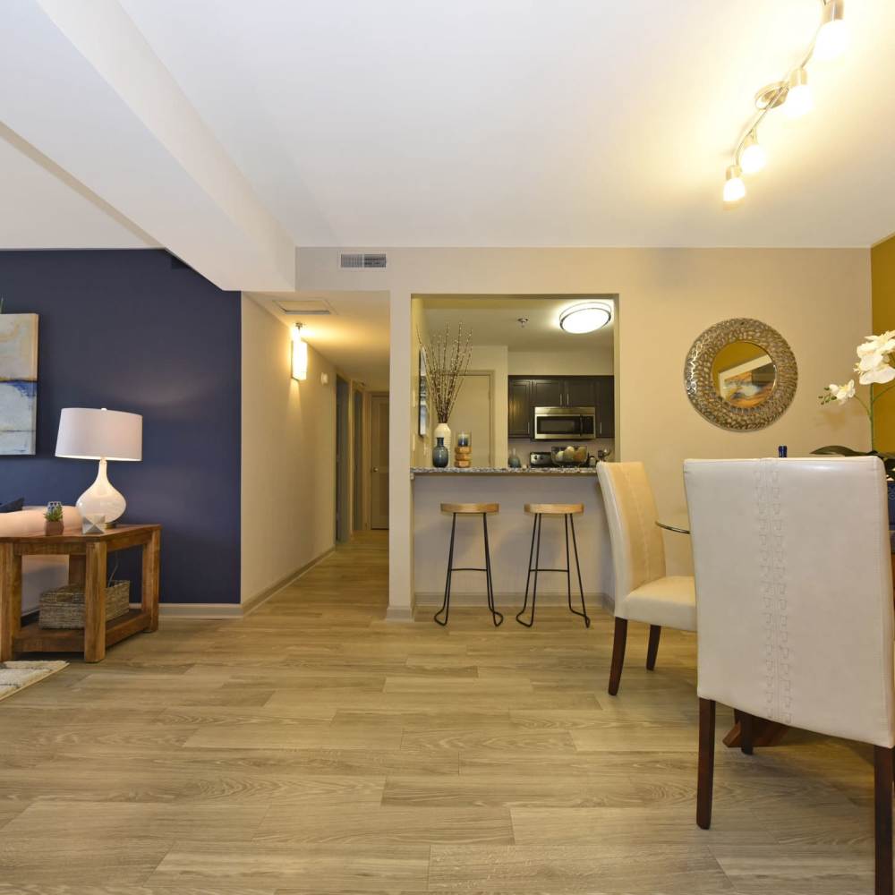 Apartment with wood-style flooring at Sona at Harding in Nashville, Tennessee